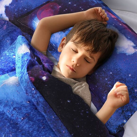 Twin All-season Quilted Comforter Set Reversible Galaxies Dark Blue - Picture 3 of 6